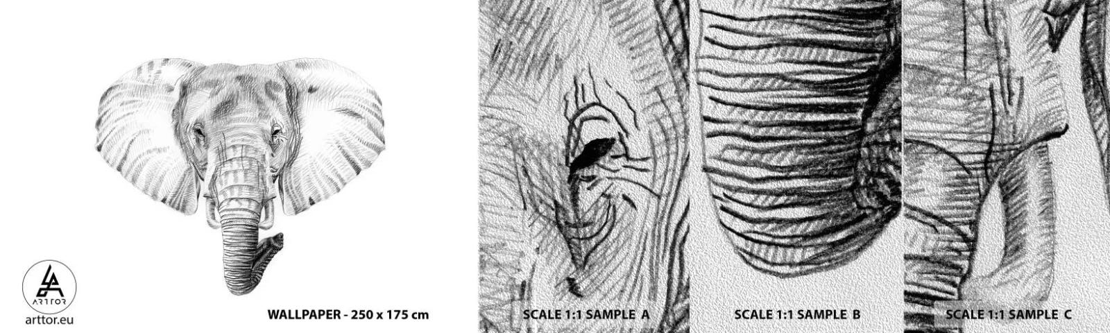 Fotótapéta Minta Premium Sand - "Volt egy elefánt, akkora, mint egy - elefánt” - Állatok, Elefánt, Grafika - 100x30 cm