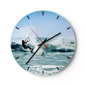 Falióra, Óra - Kitesurfer lovagol egy hullámon egy napsütéses napon a tengerparton - 30x30cm - Ragadtasd el magadat - Modern fali dekoráció nappalihoz, konyhához és hálószobához ARTTOR
