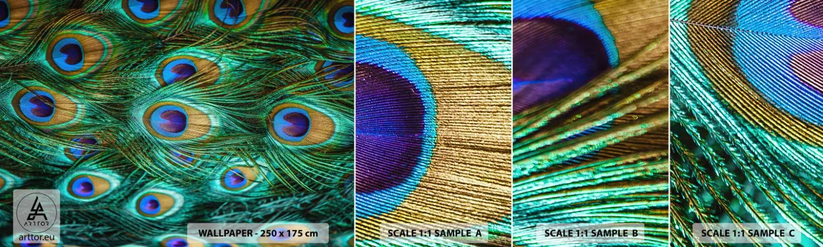 Fotótapéta Minta Öntapadós Deluxe Sticker - Pávaszemű pillantás - Absztrakció, Pávatollak, Madártoll - 100x30 cm