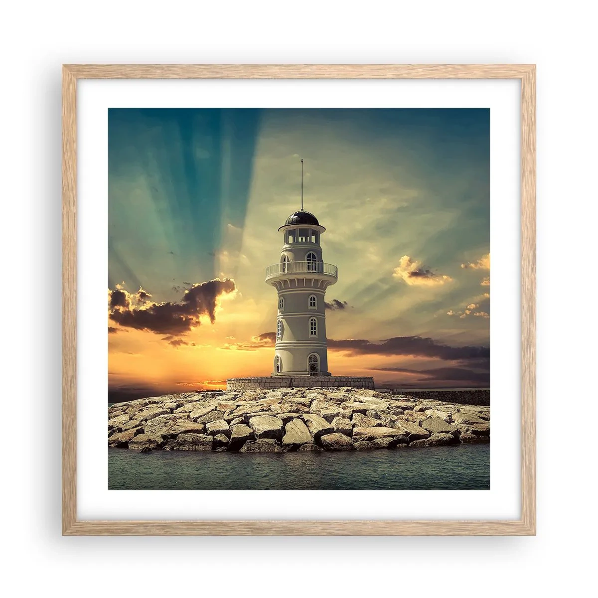 Poszter világos tölgy keretben - Fény - Jóság - Szépség - 50x50 cm