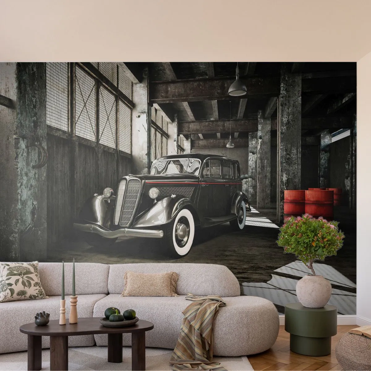 Öntapadós Fotótapéta Deluxe Sticker - Az 30-as évek örök eleganciája - Autóipari, Retro autó, Gyári raktár - 100x70 cm