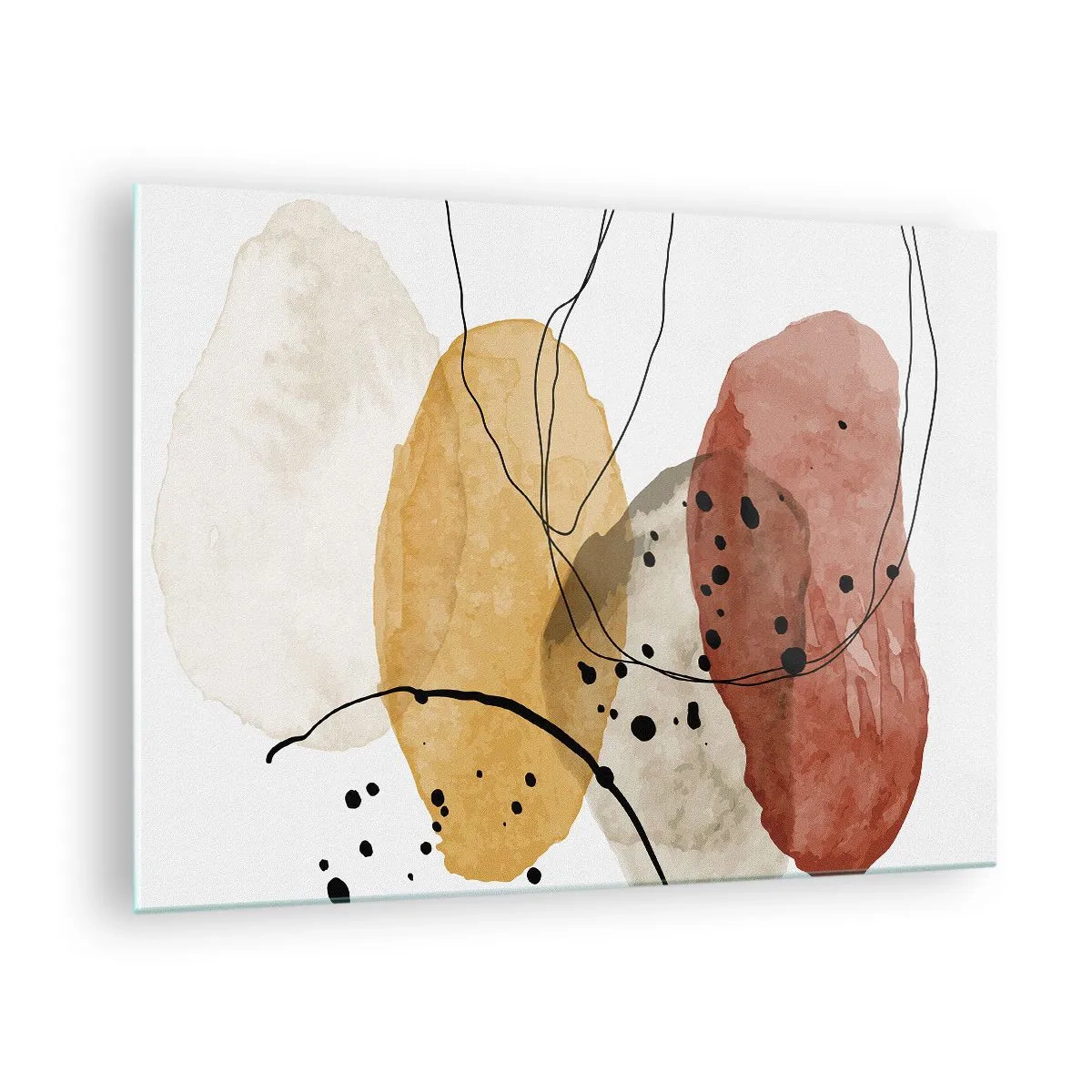 Üveg kép - Absztrakt földszínű foltok vékony vonalakkal - 70x50cm - Mint a könnyű, friss levegő - Modern fali dekoráció nappalihoz és hálószobához ARTTOR