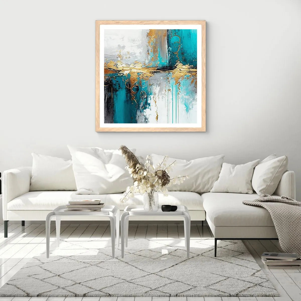 Poszter világos tölgy keretben - Minden áramlik - 60x60 cm