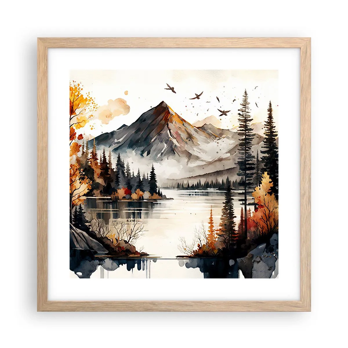 Poszter világos tölgy keretben - Aranyszínű ősz a hegyekben - 40x40 cm