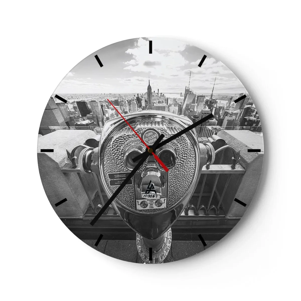 Falióra, Óra - New York látképére célzott városnéző távcső - 30x30cm - A városok városa - Modern fali dekoráció nappalihoz, konyhához és hálószobához ARTTOR