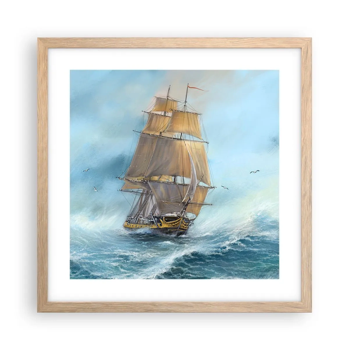 Poszter világos tölgy keretben - A hullámok hullámzása - 40x40 cm