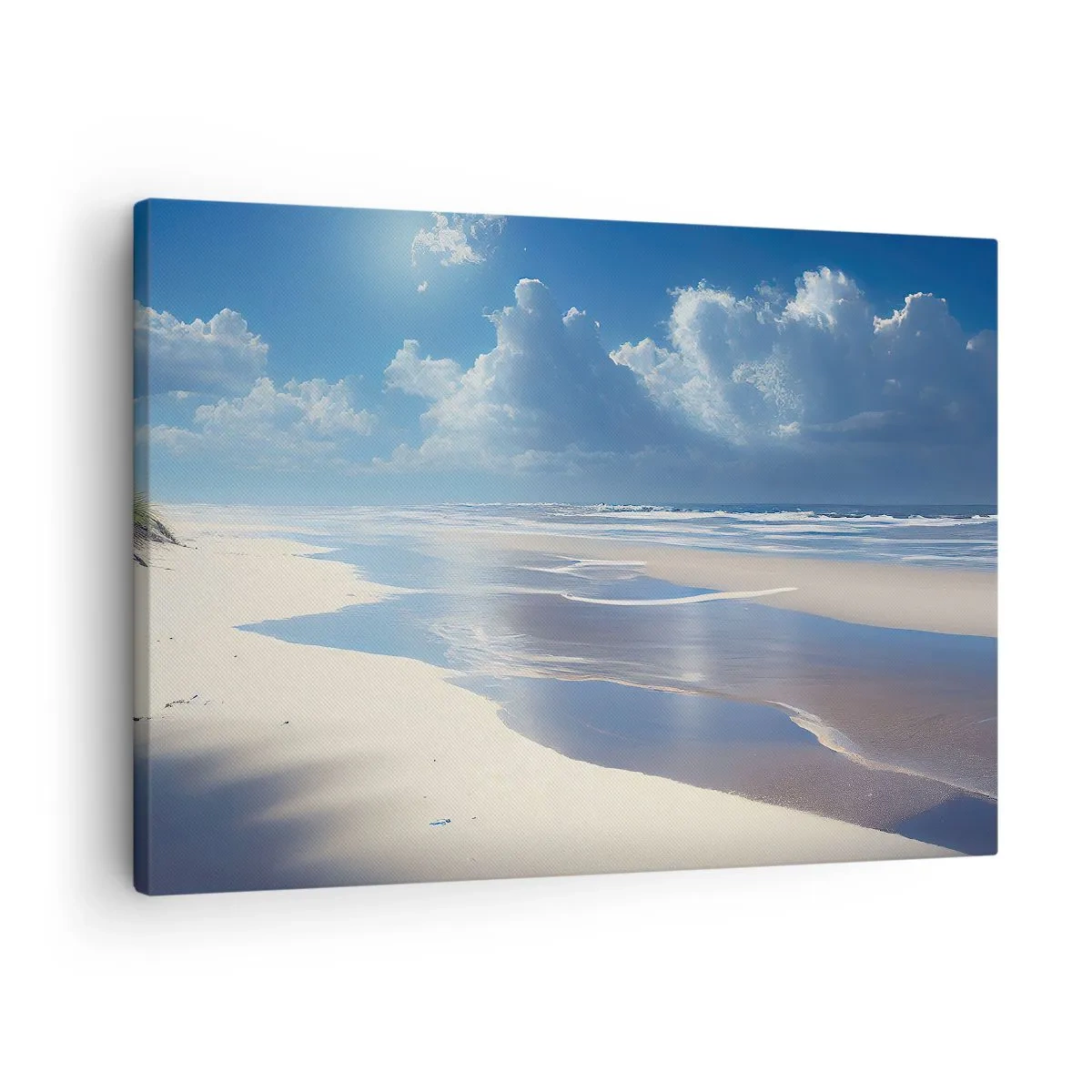 Vászonkép - Homokos tengerpart hullámokkal a kék ég alatt - 70x50cm - Nyaralás a paradicsomban - Modern fali dekoráció nappalihoz és hálószobához ARTTOR