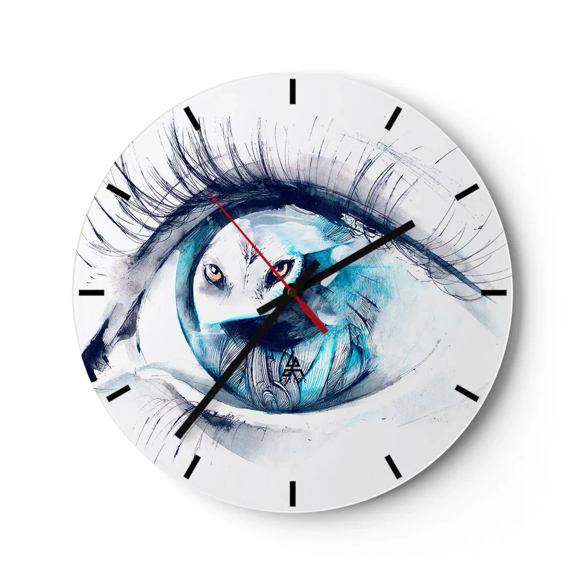 Falióra, Óra - Művészi farkasszem motívum kék és fehér árnyalatokban - 30x30cm - Szemtől szembe a vadonnal - Modern fali dekoráció nappalihoz, konyhához és hálószobához ARTTOR