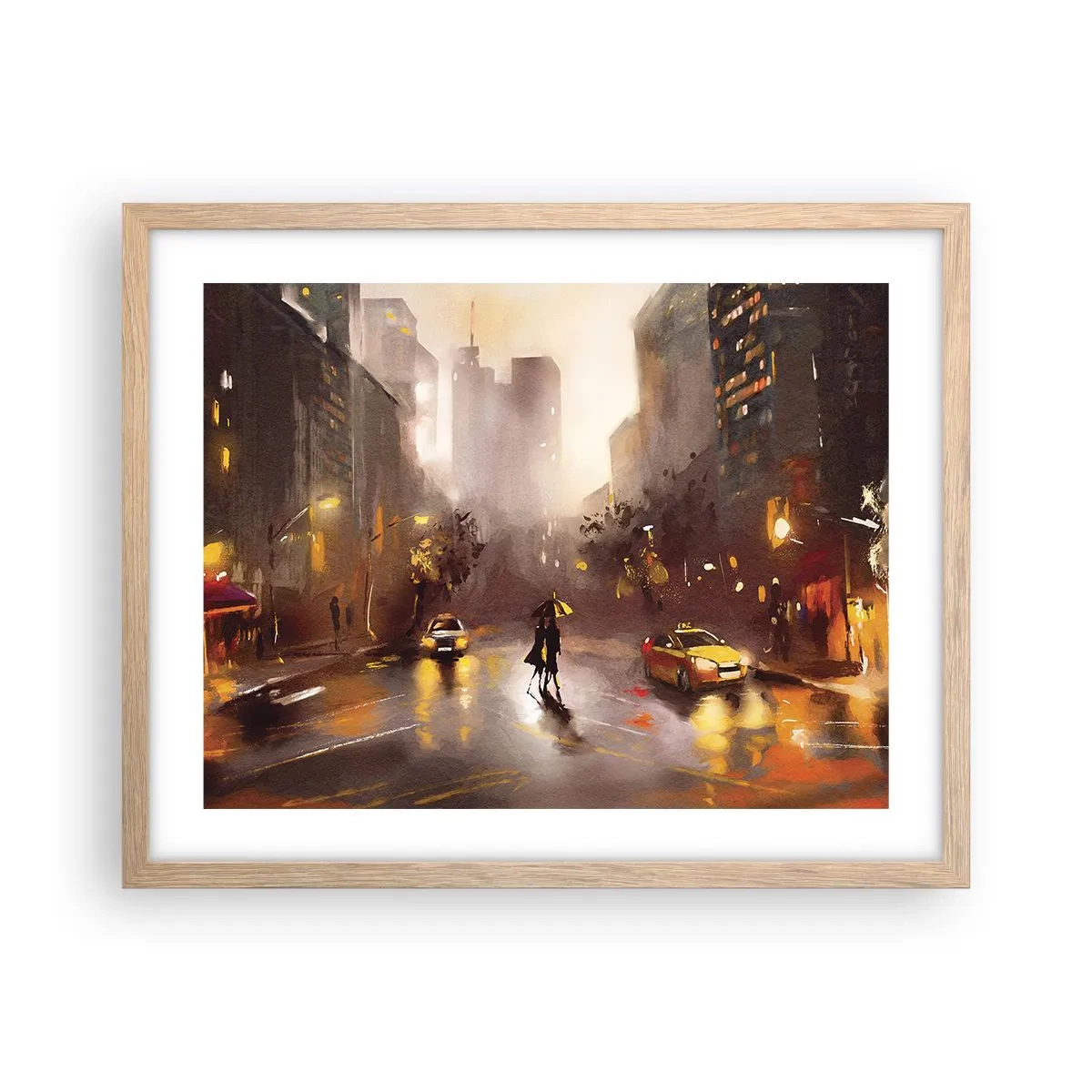 Poszter világos tölgy keretben - New York fényében - 50x40 cm