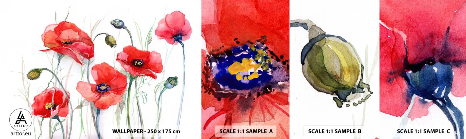 Fotótapéta Minta Öntapadós Deluxe Sticker - Lengyel virágok - Virágok, Mák, Természet - 100x30 cm