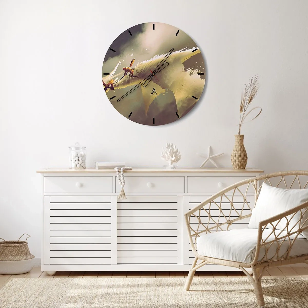 Falióra, Óra - Egy hős harcban egy misztikus tájjal - 30x30cm - Segítségre a világnak - Modern fali dekoráció nappalihoz, konyhához és hálószobához ARTTOR