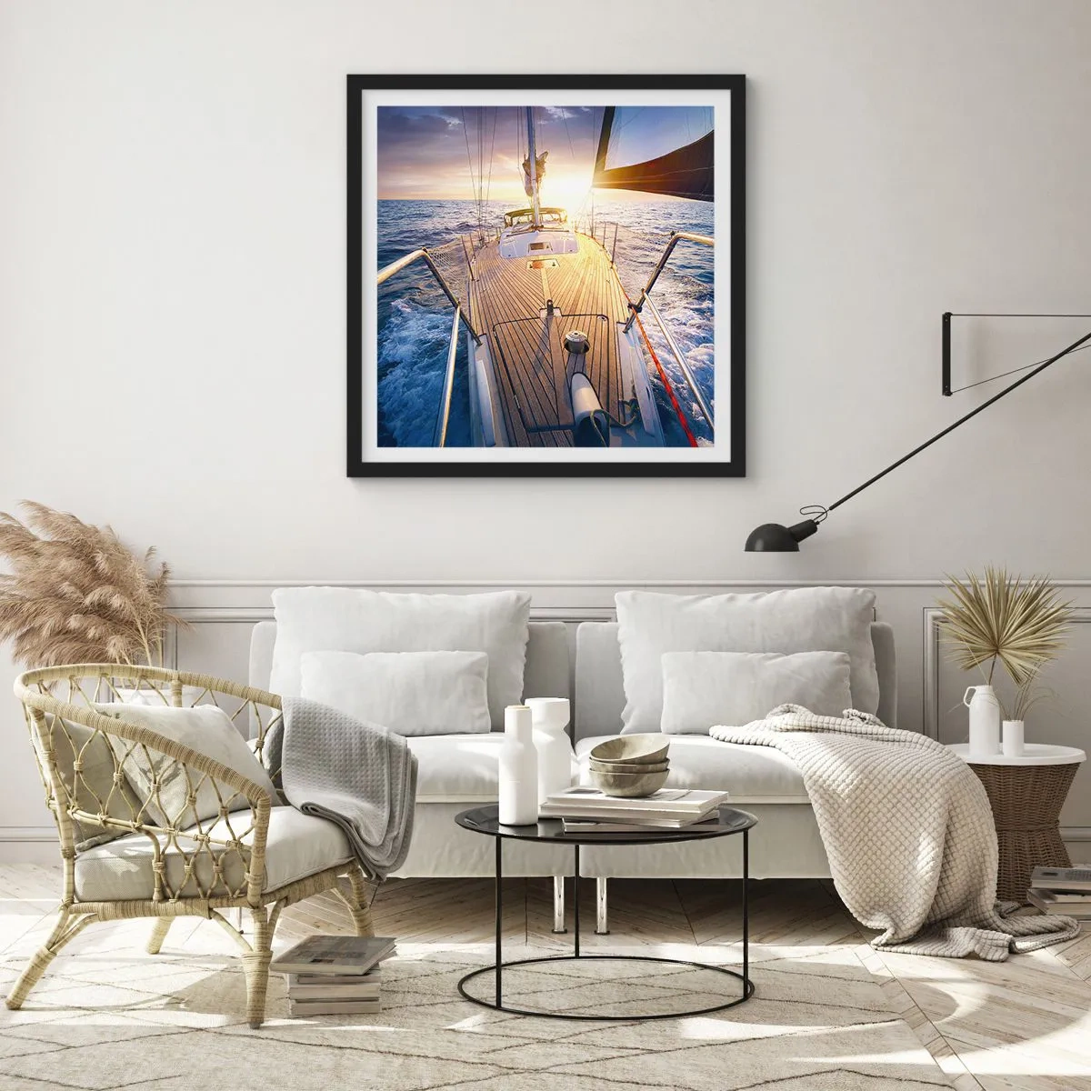 Poszter fehér keretben - Futás a hullámokon - 60x60 cm