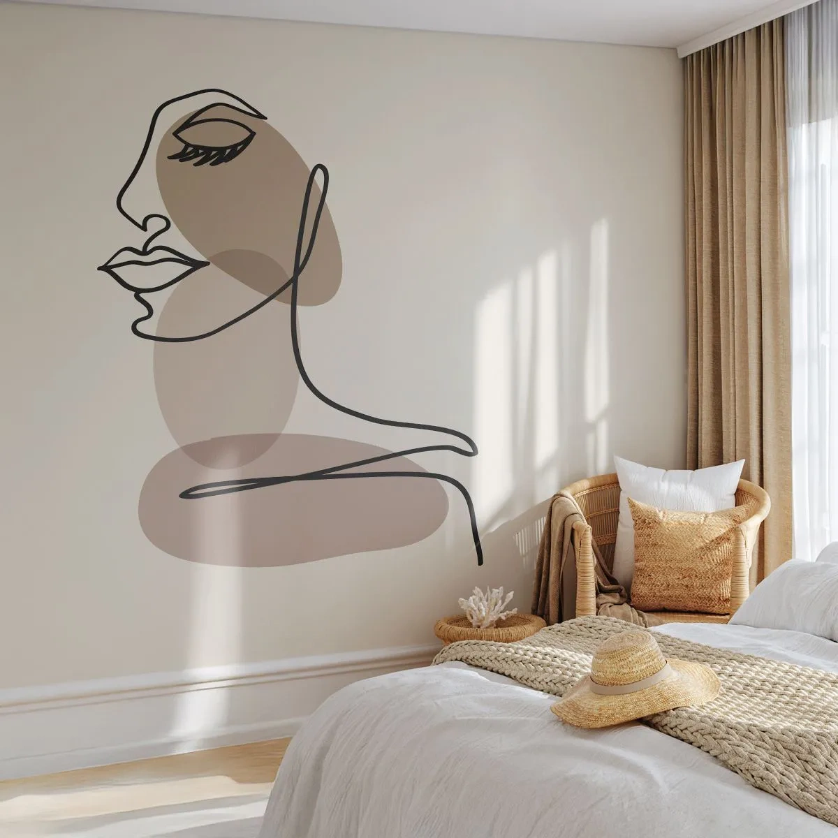 Fotótapéta Premium Sand - Elveszve a saját hangjában - Absztrakció, Női Arc, Grafika - 100x70 cm