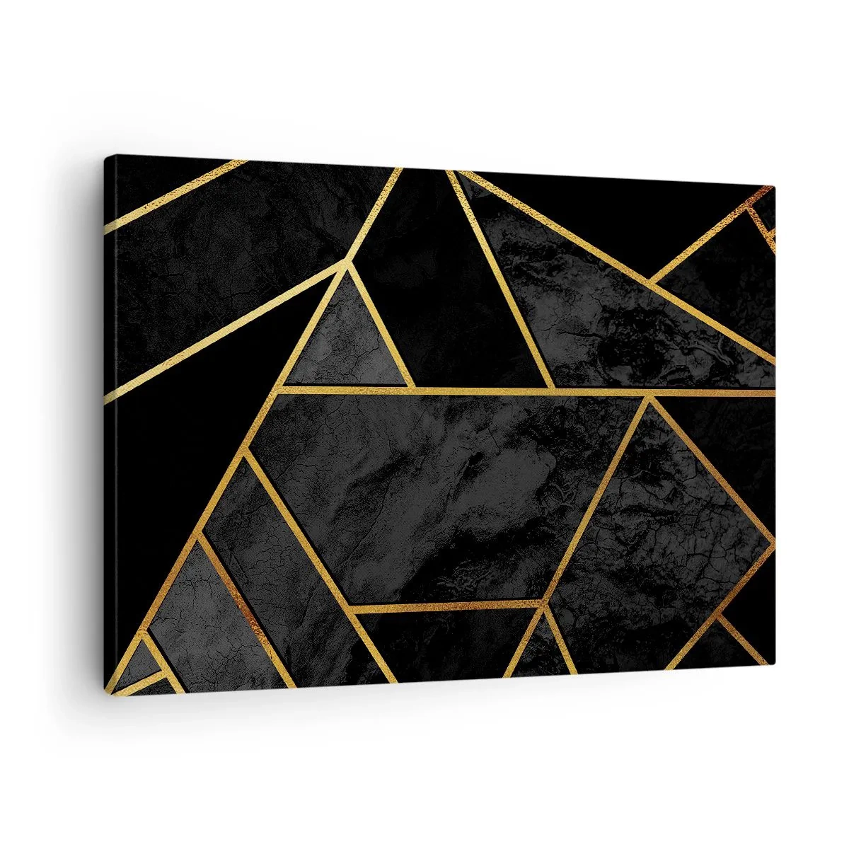 Vászonkép - Geometrikus arany minta fekete alapon - 70x50cm - Sötétség és ragyogás - Modern fali dekoráció nappalihoz és hálószobához ARTTOR
