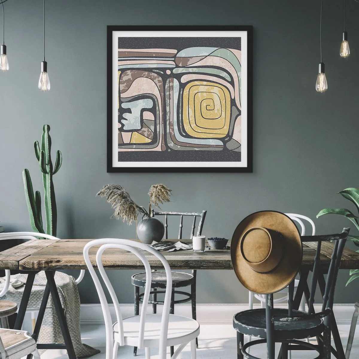 Poszter fehér keretben - Absztrakció pre-kolumbián szellemben - 60x60 cm