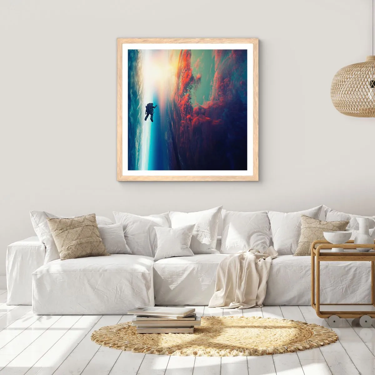 Poszter világos tölgy keretben - Szembenézés az univerzummal - 60x60 cm