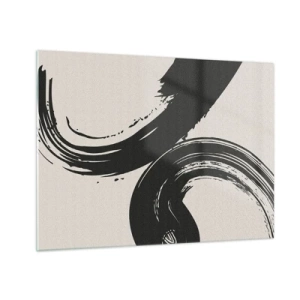 Üveg kép - Fekete, dinamikus kalligrafikus ecsetvonások világos háttéren. - 70x50cm - Söprő és körkörös - Modern fali dekoráció nappalihoz és hálószobához ARTTOR
