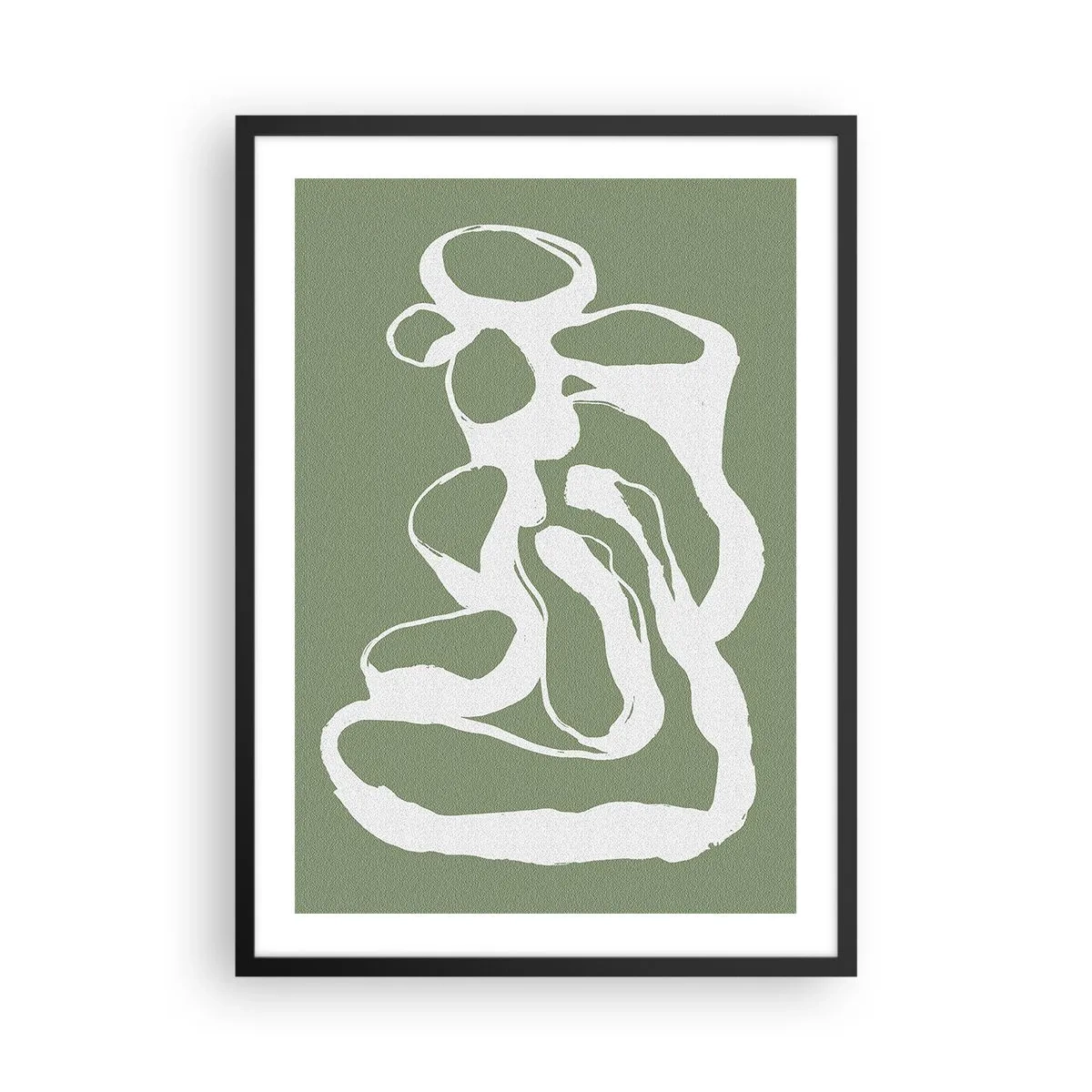 Poszter fehér keretben - Absztrakt fehér kompozíció zöld háttéren - 50x70cm - A tér hívása - Modern fali dekoráció nappalihoz és hálószobához ARTTOR