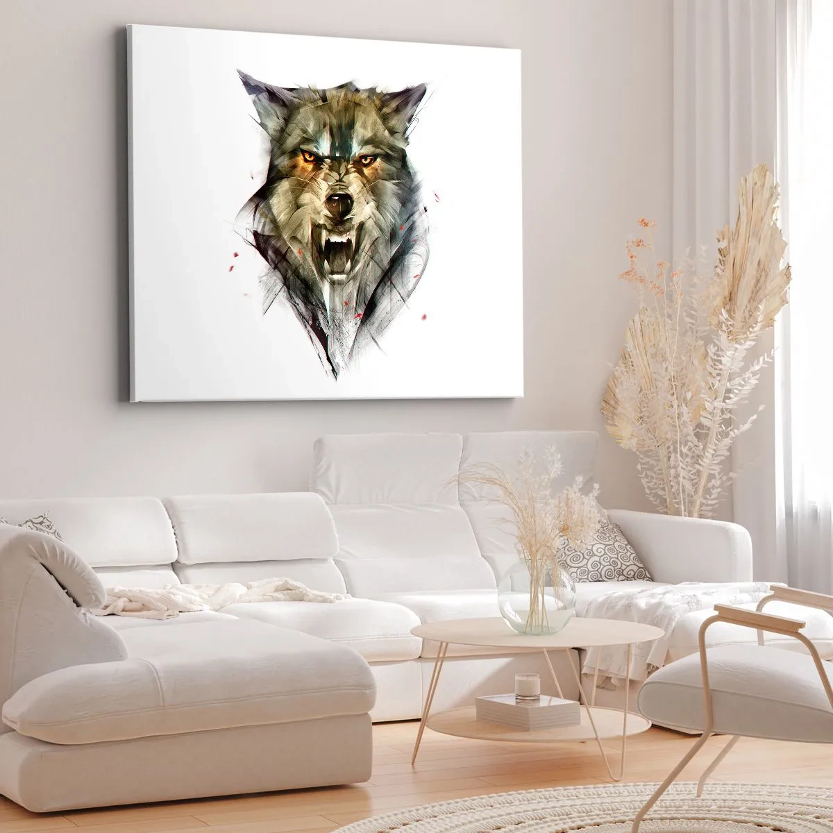 Vászonkép - Egy veszélyes farkas dinamikus, művészi formában - 70x50cm - Egy lépést sem! - Modern fali dekoráció nappalihoz és hálószobához ARTTOR
