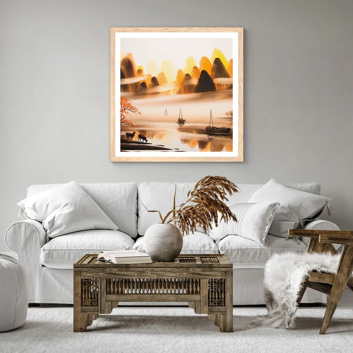 Poszter világos tölgy keretben - Távolabb, mint a Távol-Kelet - 60x60 cm