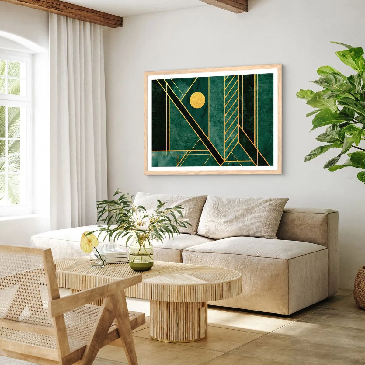 Poszter világos tölgy keretben - Az arany és azúrkék dinamikája - 50x40 cm