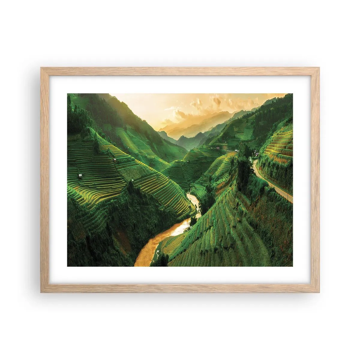 Poszter világos tölgy keretben - Vietnámi völgy - 50x40 cm