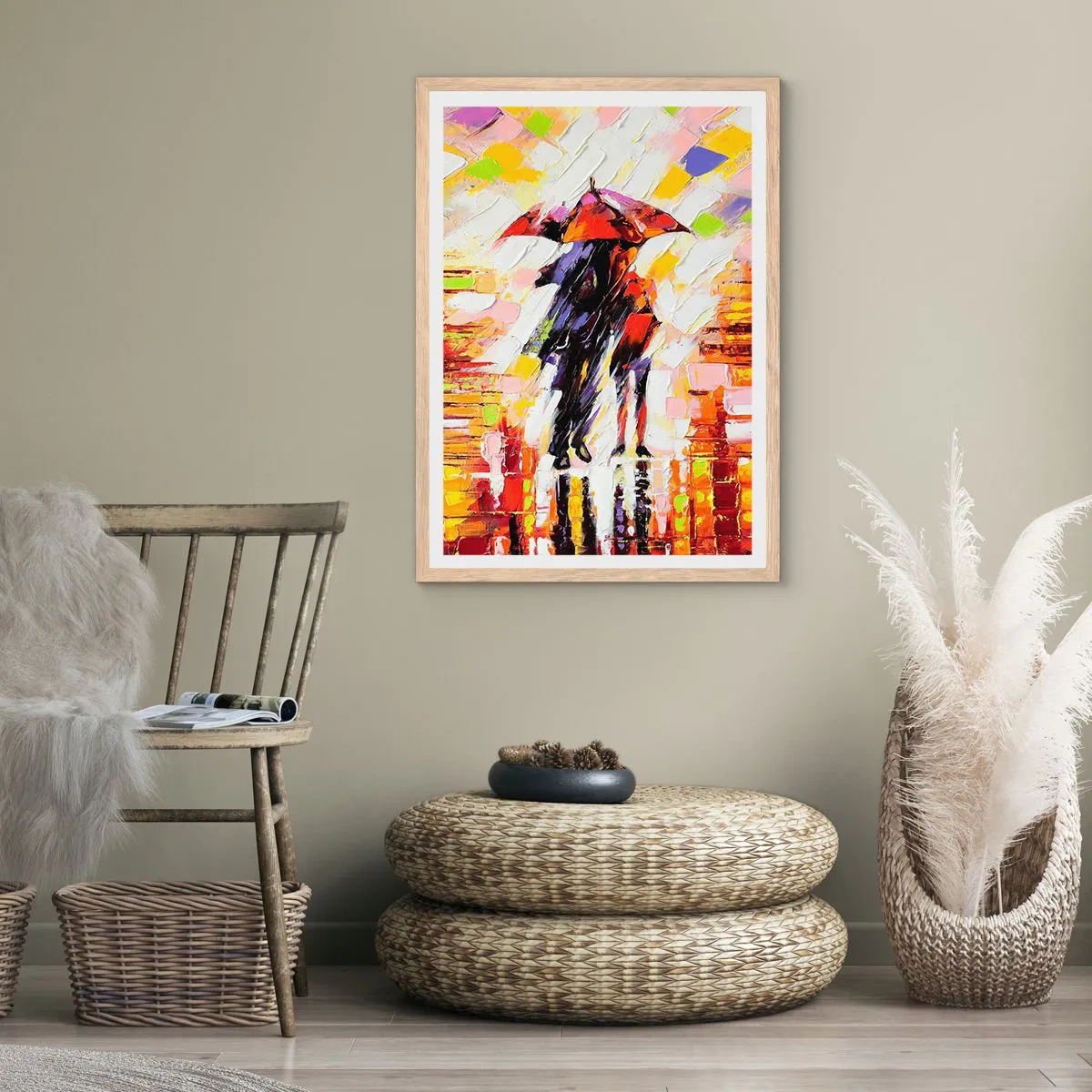 Poszter világos tölgy keretben - Együtt az éjszakában és az esőben - 70x100 cm