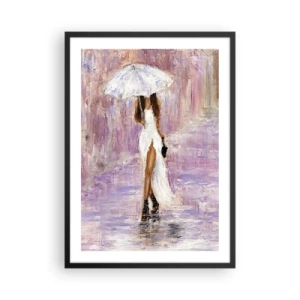Poszter fehér keretben - Nő esernyővel az esőben - 50x70cm - A liliomos esőben - Modern fali dekoráció nappalihoz és hálószobához ARTTOR