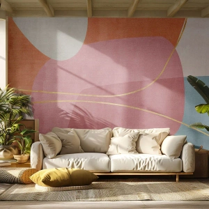 Fotótapéta Standard Eco - Pasztell színű foltok és arany vonalak világos háttéren - 100x70cm - Pasztell kompozíció aranyszálakkal - Modern fali dekoráció nappalihoz és hálószobához ARTTOR