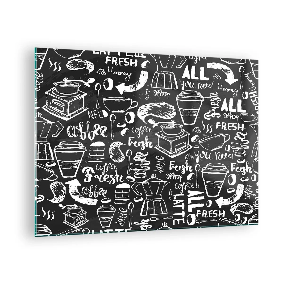 Üveg kép - Kávégrafika és feliratok fekete alapon retró stílusban - 70x50cm - All you need is… - Modern fali dekoráció nappalihoz és hálószobához ARTTOR