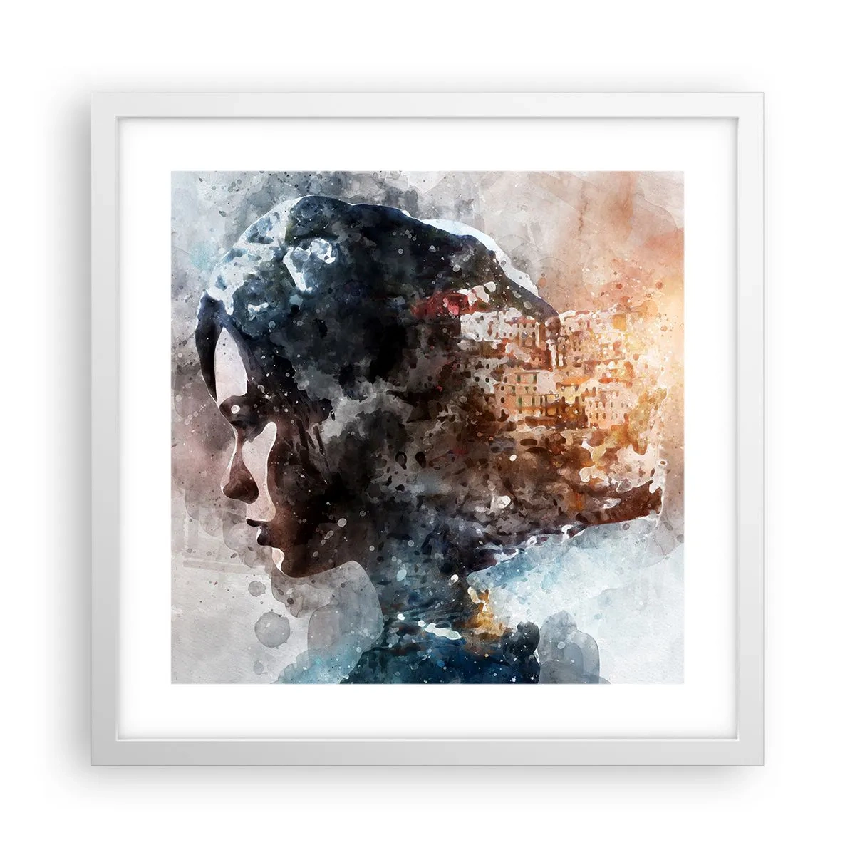 Poszter fekete keretben - Történet egy lányról, várossal a háttérben - 40x40 cm