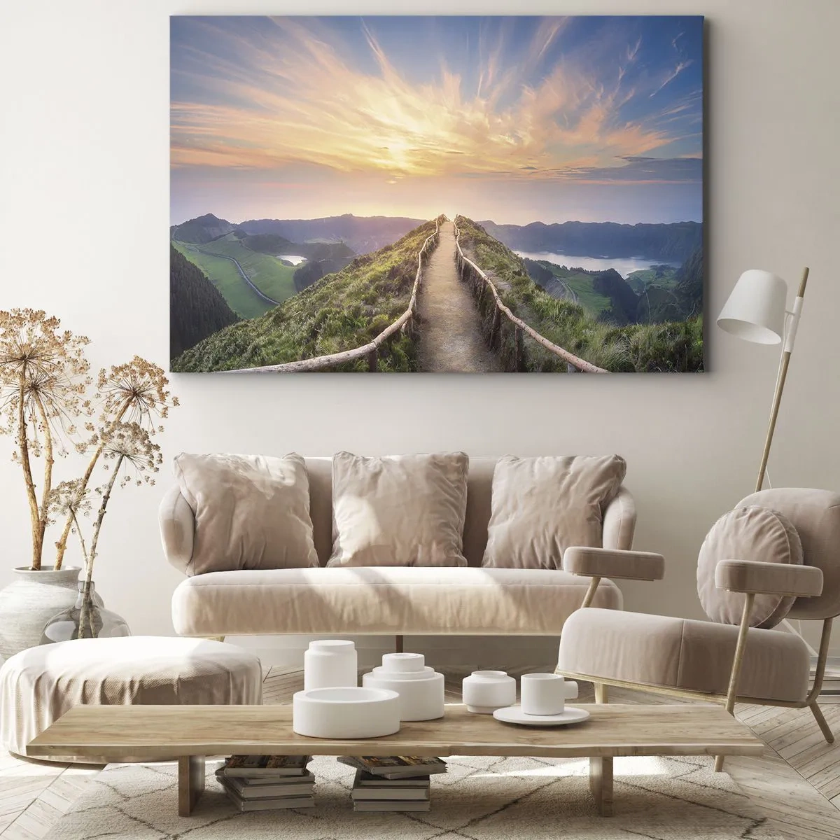 Vászonkép - Egy festői ösvény egy dombon, kilátással a naplementére - 70x50cm - Közel az éghez - Modern fali dekoráció nappalihoz és hálószobához ARTTOR