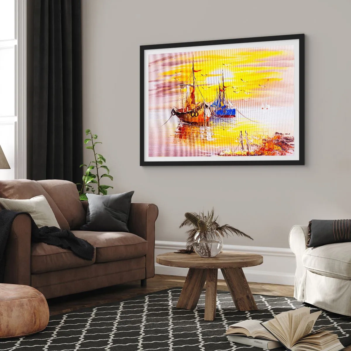 Poszter fehér keretben - Megérdemelt pihenés a kikötőben - 50x40 cm
