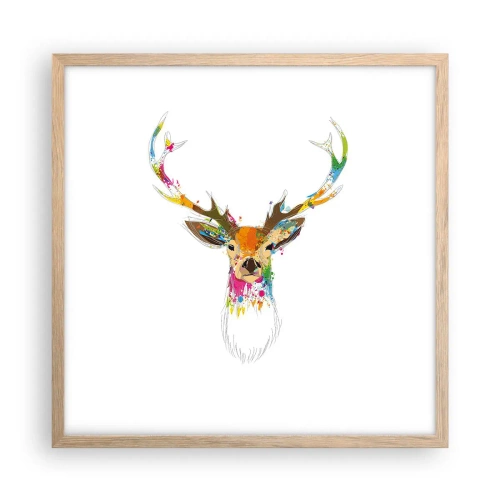 Poszter világos tölgy keretben - Színben fürdő gyengéd szarvas - 50x50 cm