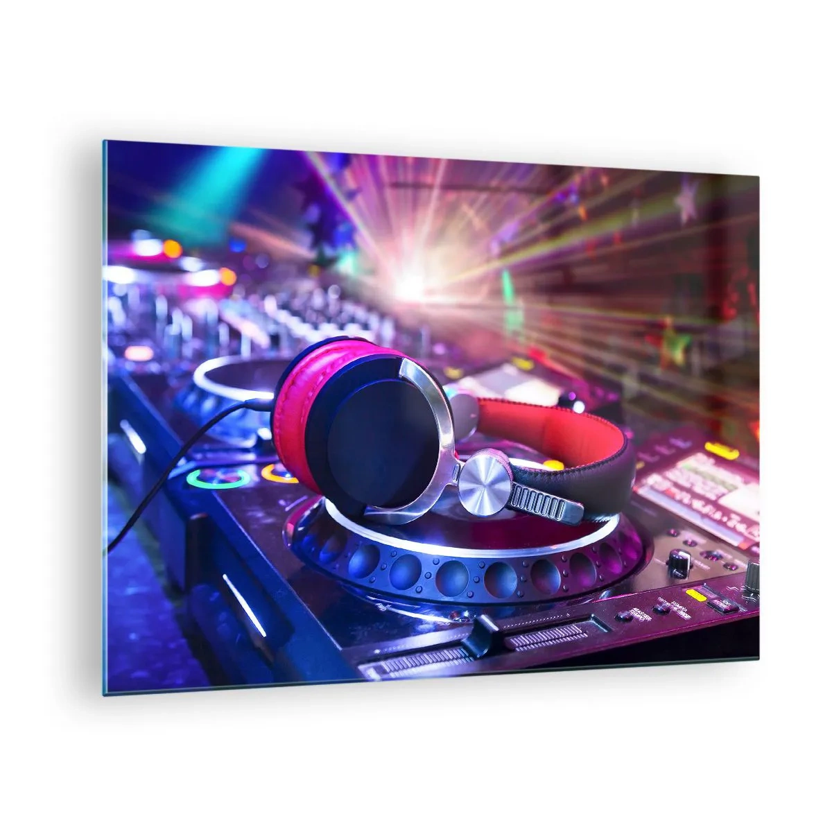 Üveg kép - DJ felszerelés színes fényekkel és fejhallgatóval - 70x50cm - Fog, történni fog - Modern fali dekoráció nappalihoz és hálószobához ARTTOR