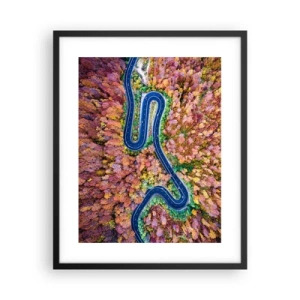 Poszter fehér keretben - Kanyargós út az erdőn keresztül - 40x50 cm