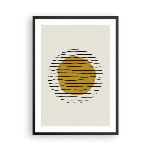 Poszter fehér keretben - Minimalista grafika sárga körrel és fekete vonalakkal - 50x70cm - A hőtől remegő absztrakció - Modern fali dekoráció nappalihoz és hálószobához ARTTOR