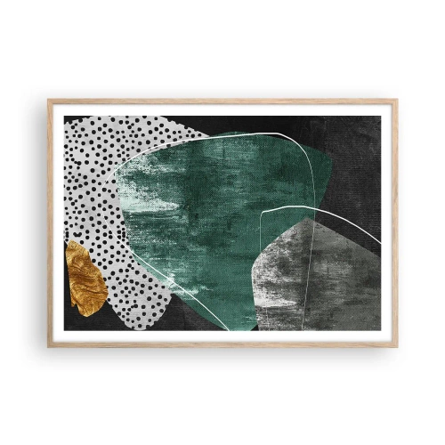 Poszter világos tölgy keretben - Színes absztrakció aranypehellyel - 100x70 cm