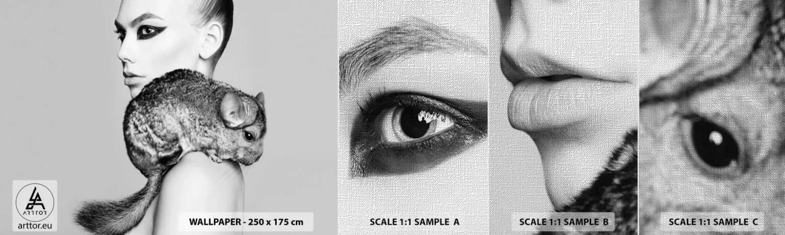 Fotótapéta Minta Premium Canvas - Hölgy csincsillával - Nő, Nő Csincsillával, Modell - 100x30 cm