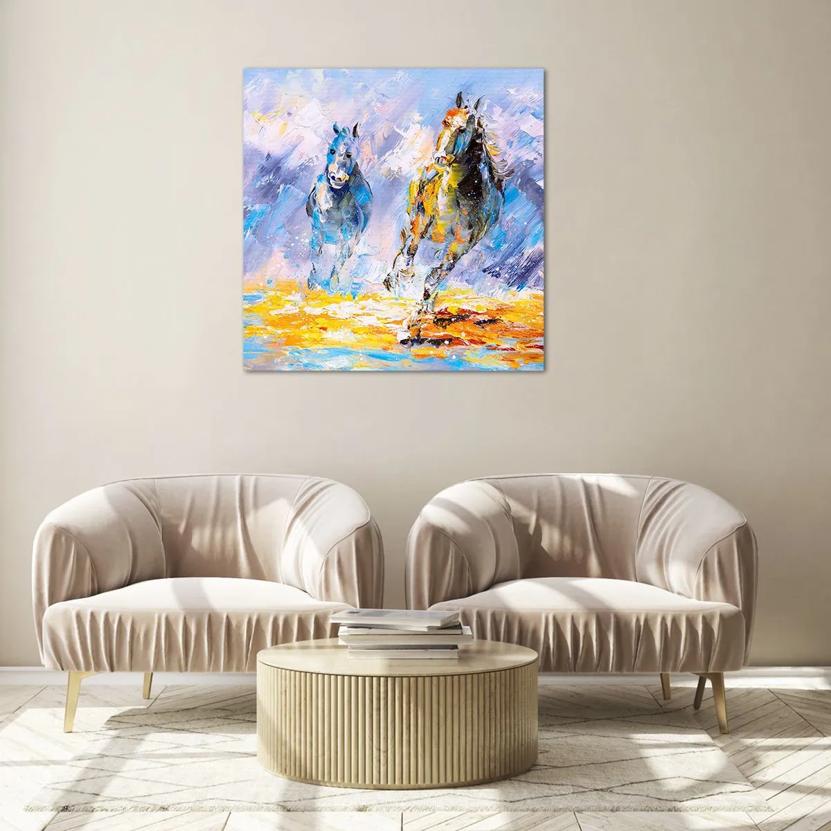 Üveg kép - Átvágtatva a vakító fényen - 70x70 cm