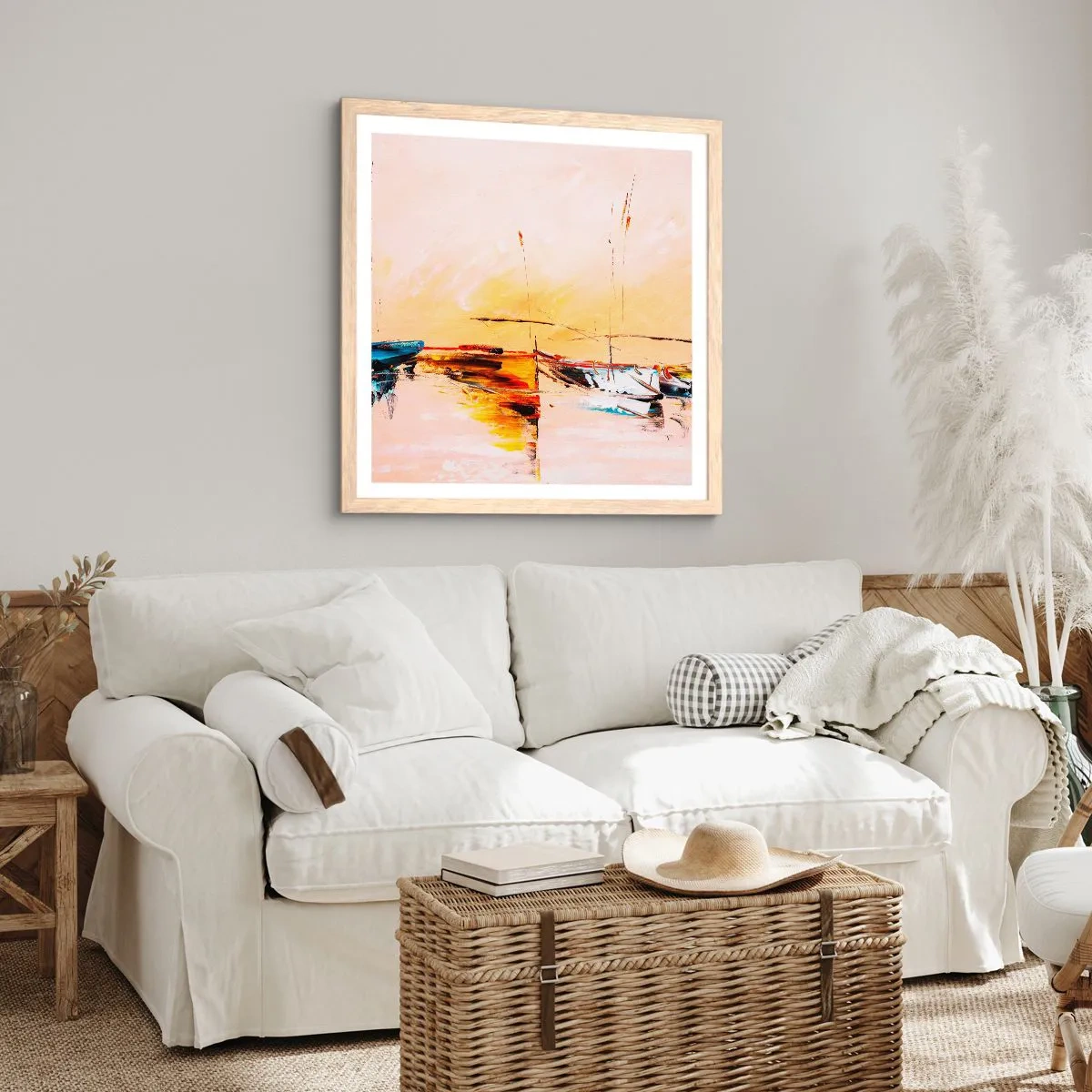 Poszter világos tölgy keretben - Egy este a kikötőben - 60x60 cm