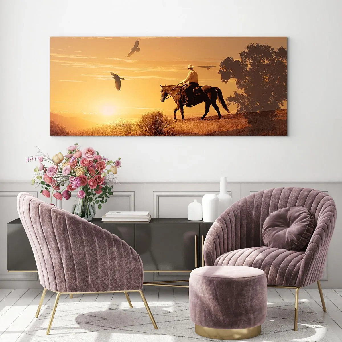 Üveg kép - Egyedül a prérin keresztül - 140x50 cm