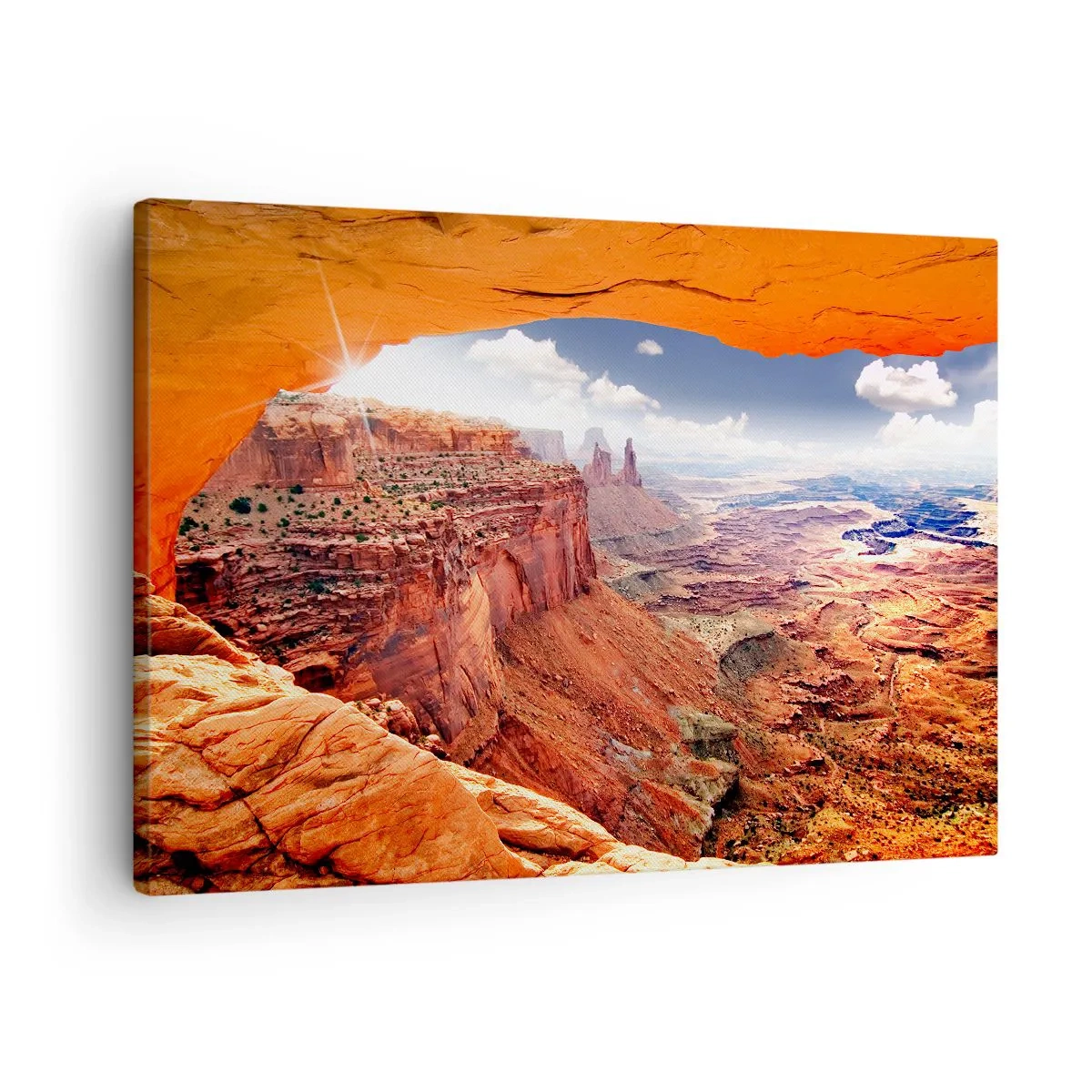 Vászonkép - Meleg kőtónusú kanyon egy sziklaablakon keresztül - 70x50cm - Maga a természet faragta - Modern fali dekoráció nappalihoz és hálószobához ARTTOR