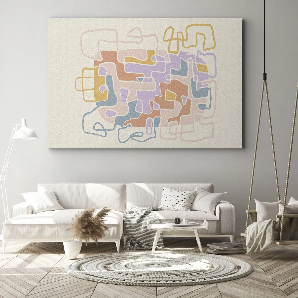 Vászonkép - Pasztell absztrakt vonalak geometrikus mintákat hoznak létre - 70x50cm - Labirintus - egy örömteli kaland - Modern fali dekoráció nappalihoz és hálószobához ARTTOR