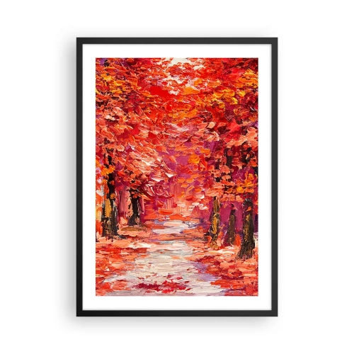 Poszter fehér keretben - Festői őszi sikátor vörös árnyalatokban - 50x70cm - Őszi benyomás - Modern fali dekoráció nappalihoz és hálószobához ARTTOR