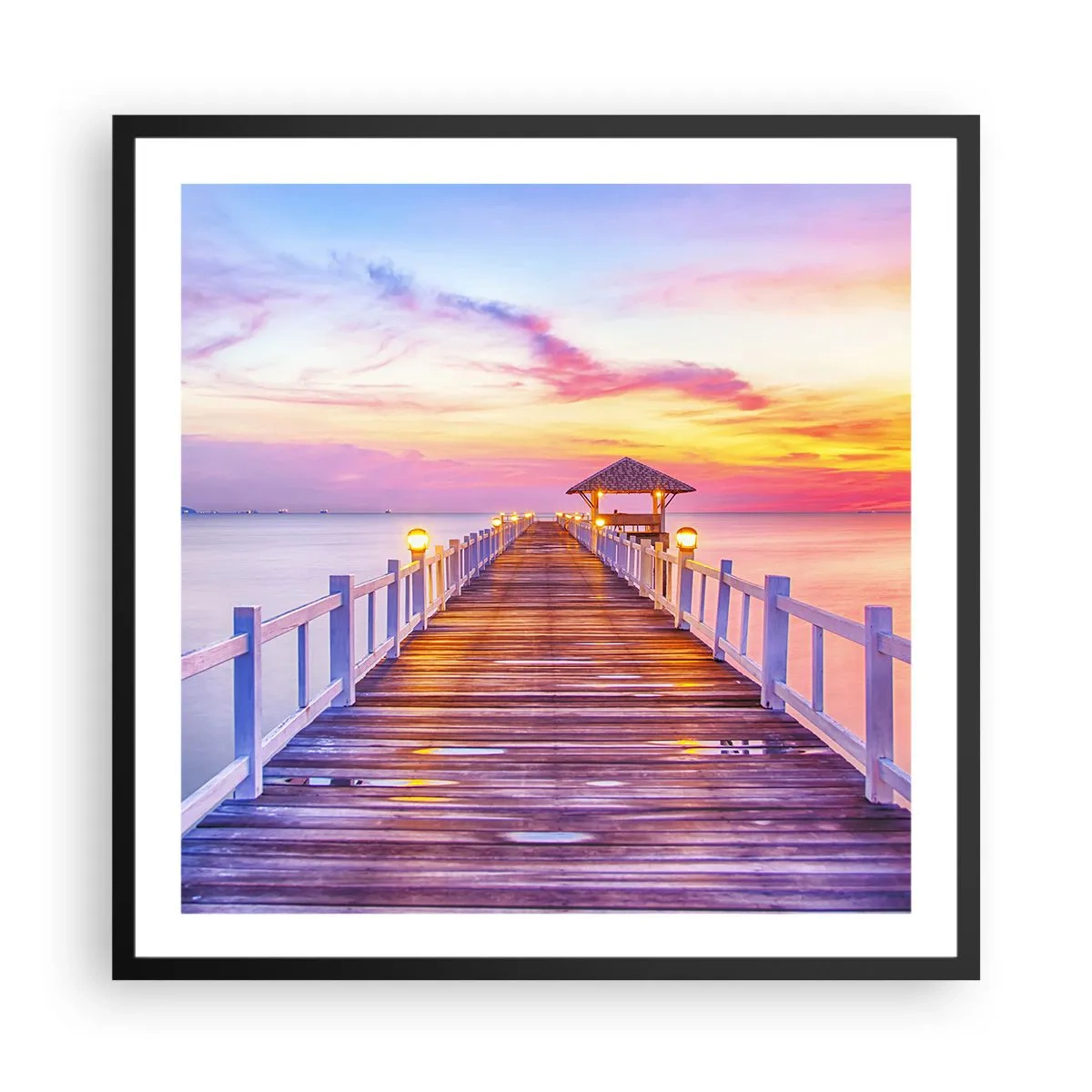 Poszter fehér keretben - Az est lilás-arany csendje - 60x60 cm