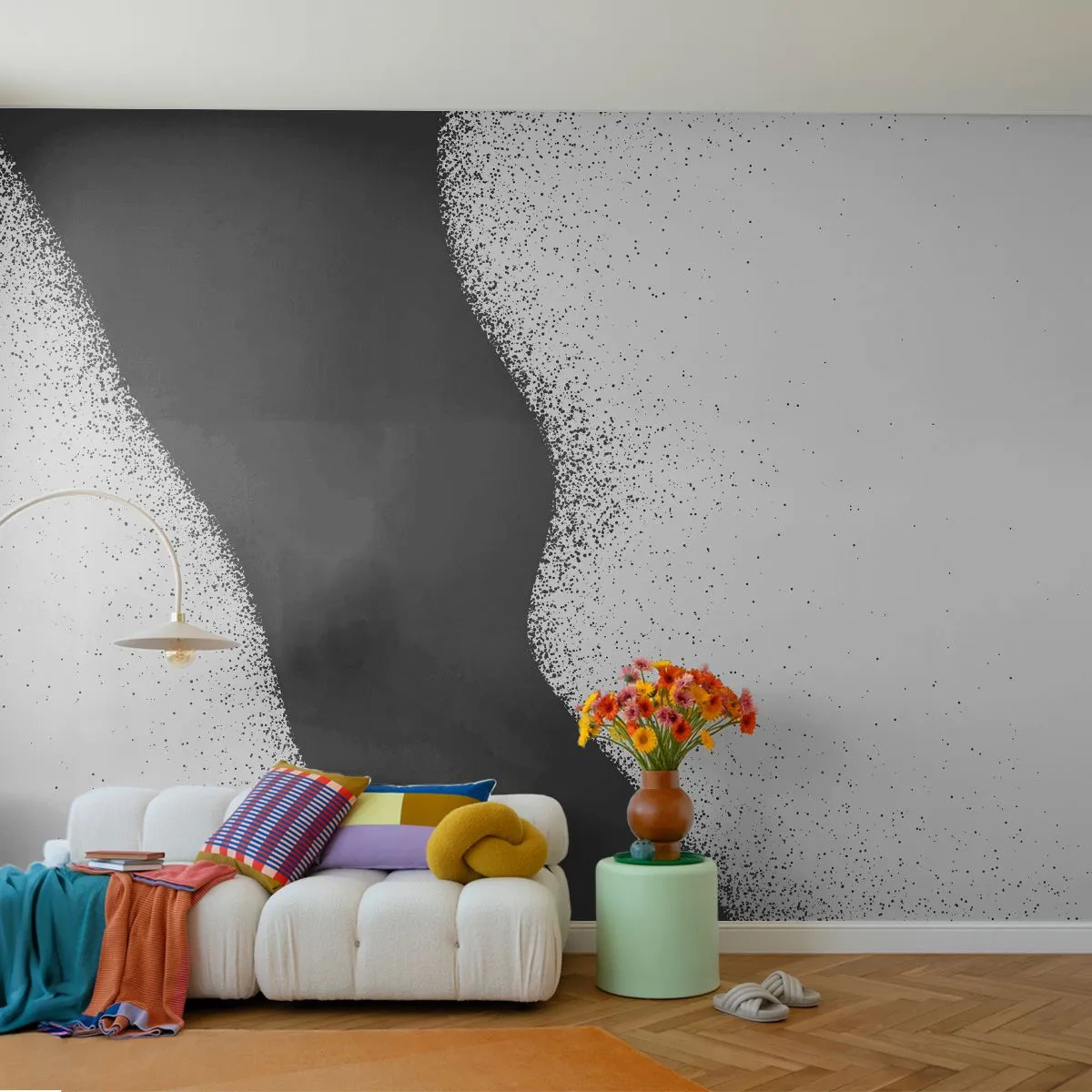 Fotótapéta Standard Eco - Minimalista absztrakció fekete-fehérben, szemcsés hatással. - 100x70cm - Folyékony egyensúly - Modern fali dekoráció nappalihoz és hálószobához ARTTOR