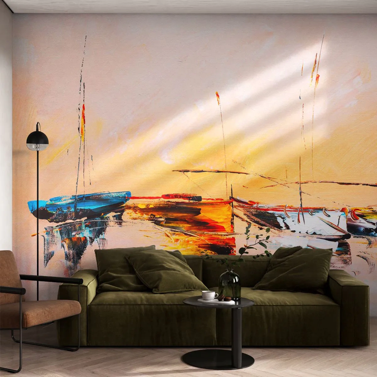 Fotótapéta Premium Sand - Egy este a kikötőben - Csónakok, Vitorlások, Darab - 250x175 cm