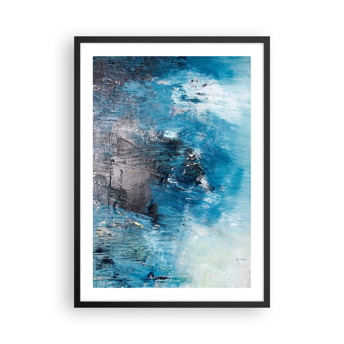 Poszter fehér keretben - Absztrakt kompozíció kék árnyalatokban - 50x70cm - Kék rapszódia - Modern fali dekoráció nappalihoz és hálószobához ARTTOR