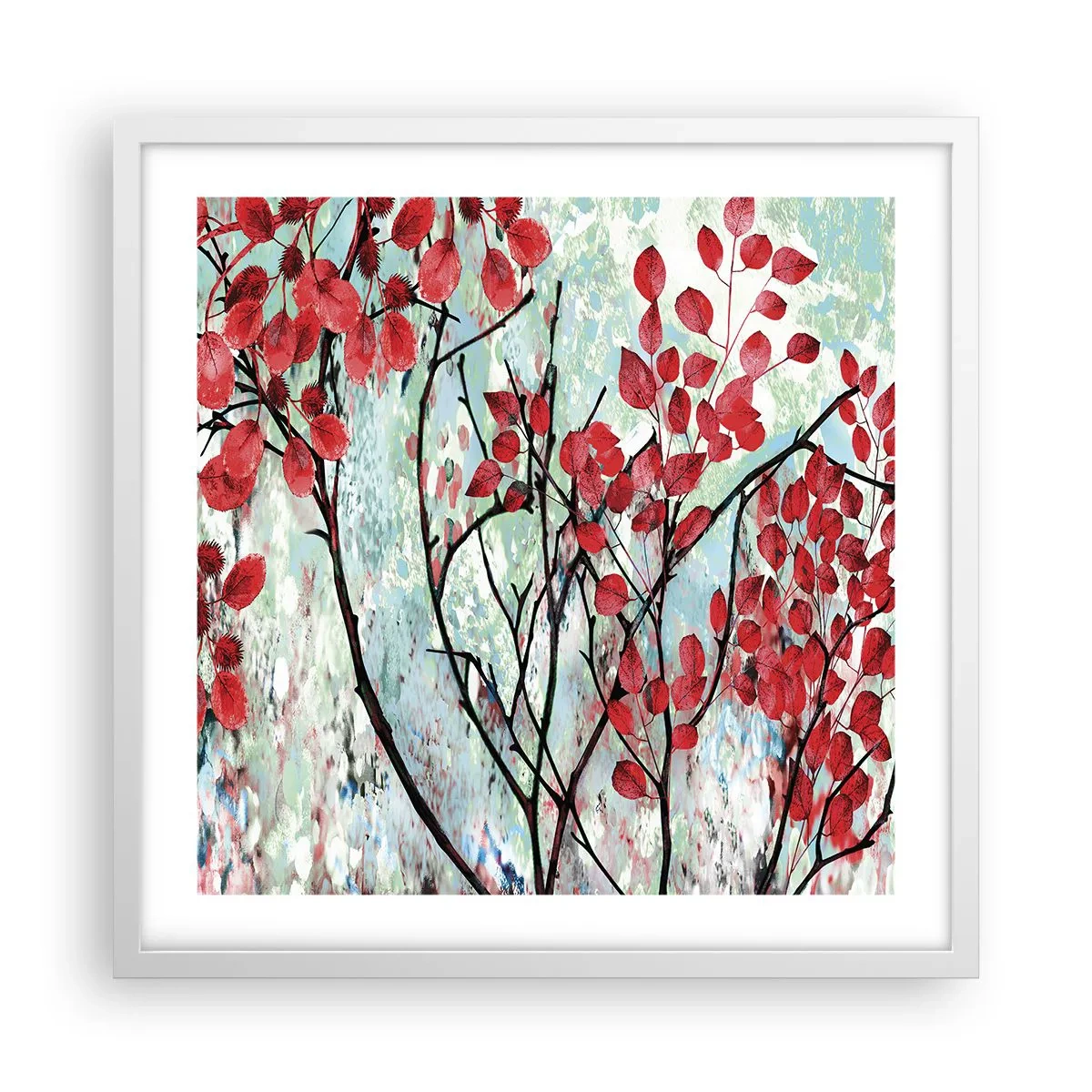 Poszter fekete keretben - Fa skarlát színben - 50x50 cm